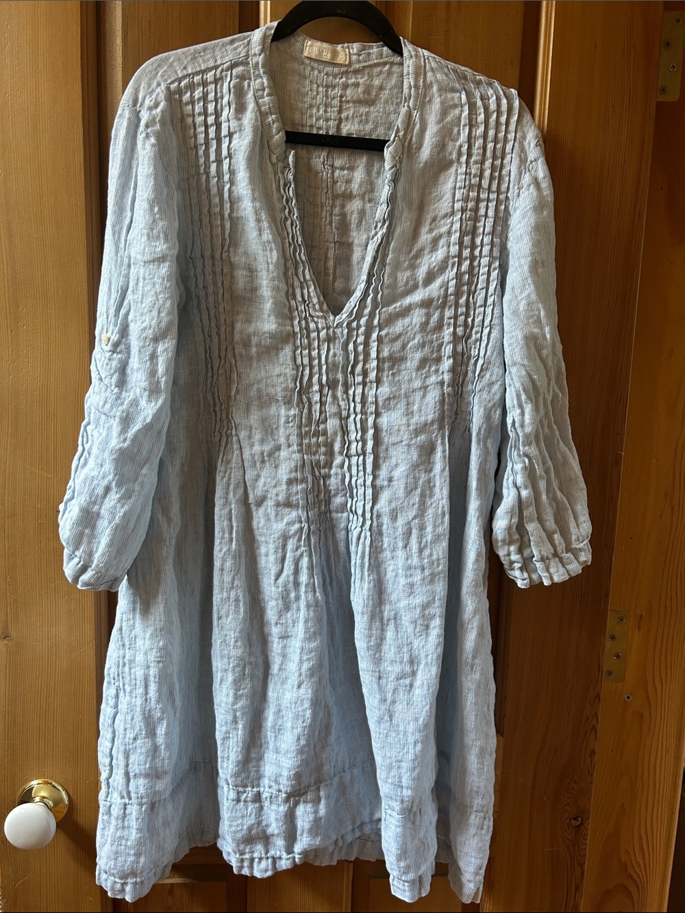 CP Shades Light Blue Regina Pintuck V-Neck Linen Tunic